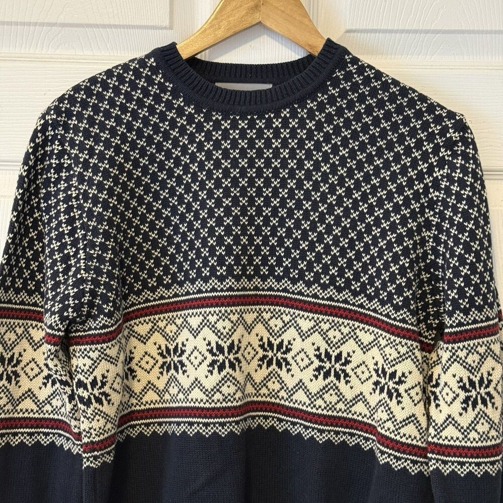 Eddie Bauer Y2K Men’s Fair Isle Cotton Sweater Australian Made Navy Size Small - Picture 3 of 7